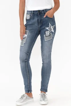 Jeans<Threadz Storm Blue Cotton Patch Jean