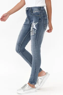 Jeans<Threadz Storm Blue Cotton Patch Jean