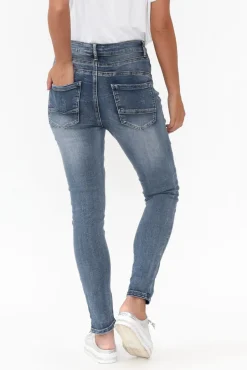 Jeans<Threadz Storm Blue Cotton Patch Jean
