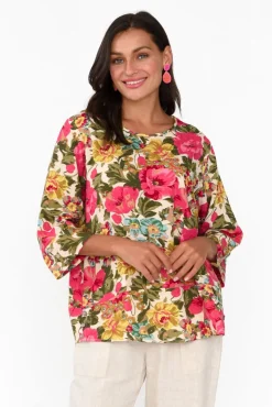 Cotton Tops<Willow Tree Stormy Pink Floral Cotton Blend Top