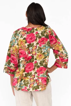 Cotton Tops<Willow Tree Stormy Pink Floral Cotton Blend Top