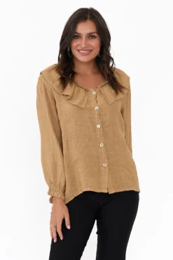 Linen Tops<Fabuler Sullivan Tan Linen Frill Top