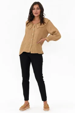 Linen Tops<Fabuler Sullivan Tan Linen Frill Top