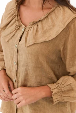 Linen Tops<Fabuler Sullivan Tan Linen Frill Top
