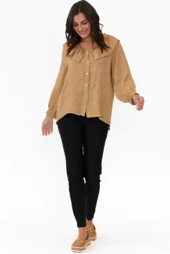 Linen Tops<Fabuler Sullivan Tan Linen Frill Top