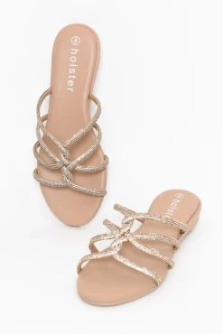 Slides<Holster Sundance Rose Gold Diamante Strappy Sandal