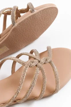 Slides<Holster Sundance Rose Gold Diamante Strappy Sandal