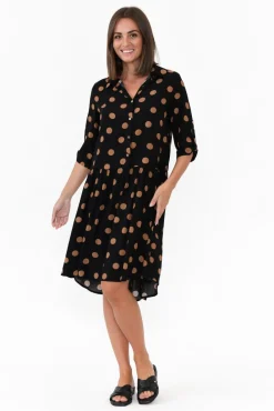 Below Knee Dresses<New U Collection Surrey Black Spot Shirt Dress