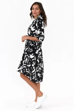 Above Knee Dresses<New U Collection Surrey Black Swirl Shirt Dress