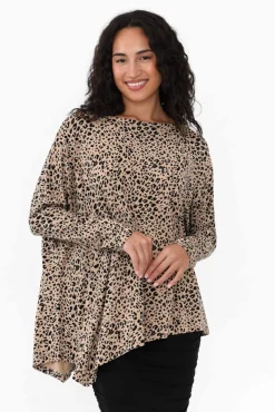 Sleeved Tops<Lou Lou Susie Leopard Asymmetrical Bamboo Top