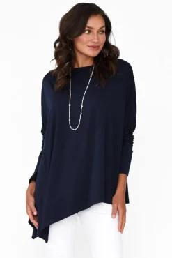 Sleeved Tops<Lou Lou Susie Navy Asymmetrical Bamboo Top