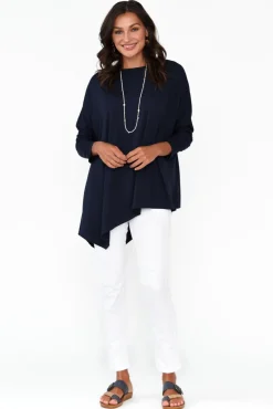 Sleeved Tops<Lou Lou Susie Navy Asymmetrical Bamboo Top