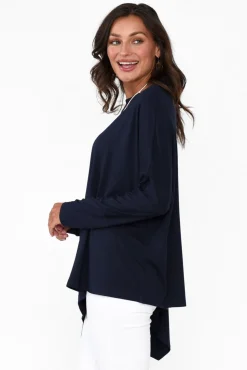Sleeved Tops<Lou Lou Susie Navy Asymmetrical Bamboo Top