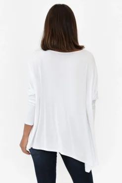 Sleeved Tops<Lou Lou Susie White Asymmetrical Bamboo Top