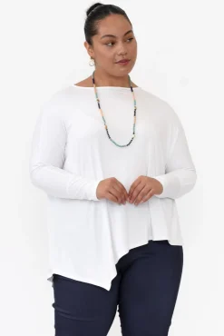 Sleeved Tops<Lou Lou Susie White Asymmetrical Bamboo Top