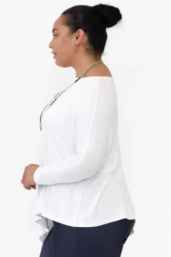 Sleeved Tops<Lou Lou Susie White Asymmetrical Bamboo Top