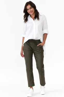Pants<Italian Star Suzi Khaki Wet Look Stretch Pant