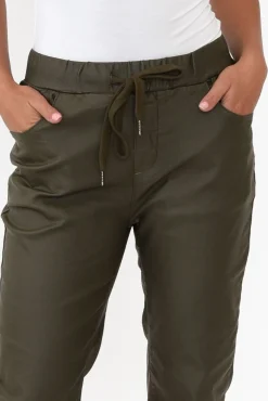 Pants<Italian Star Suzi Khaki Wet Look Stretch Pant
