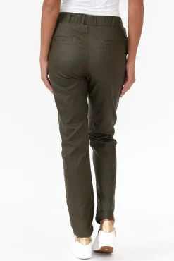Pants<Italian Star Suzi Khaki Wet Look Stretch Pant