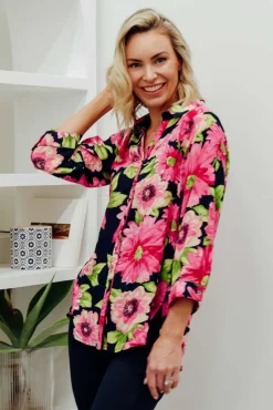 Shirts<Willow Tree Tabitha Navy Blossom Collared Shirt