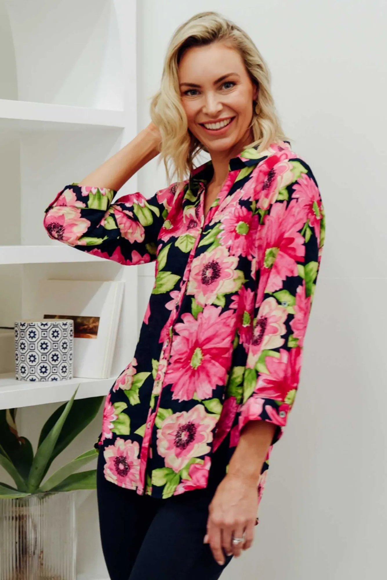 Shirts<Willow Tree Tabitha Navy Blossom Collared Shirt