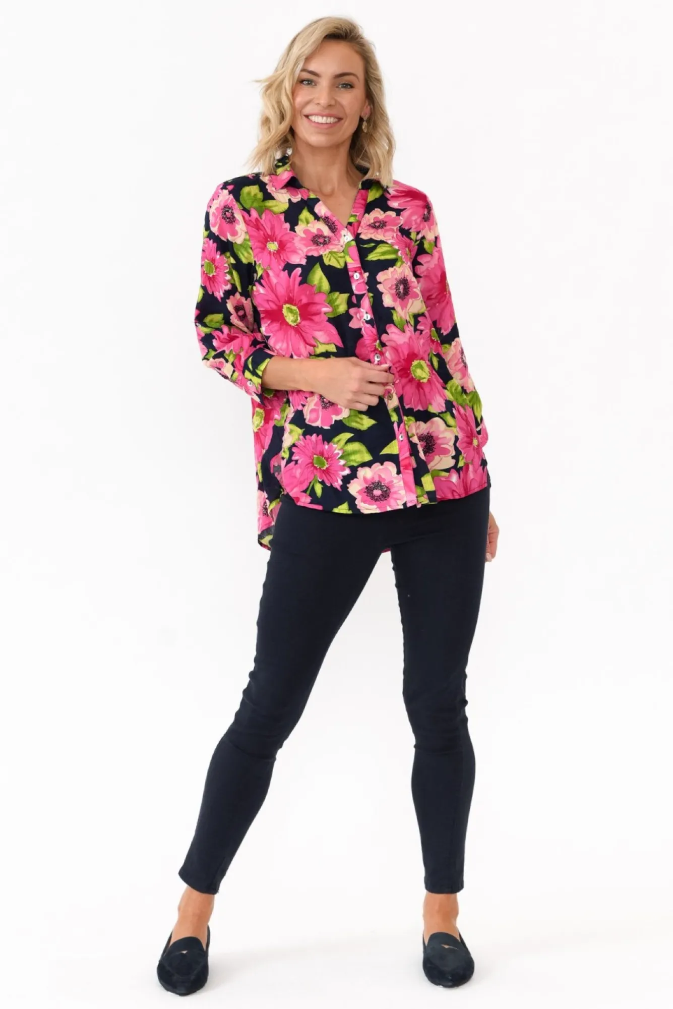 Shirts<Willow Tree Tabitha Navy Blossom Collared Shirt