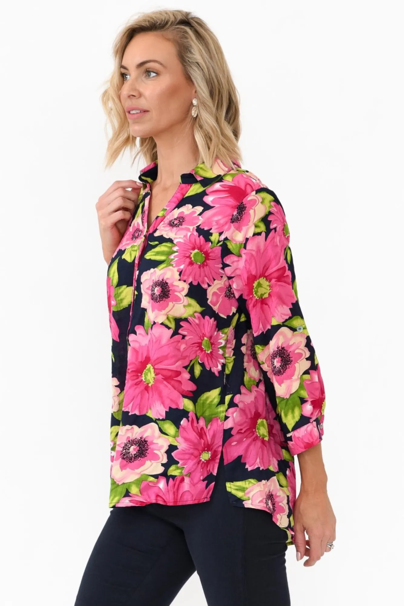 Shirts<Willow Tree Tabitha Navy Blossom Collared Shirt