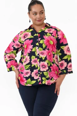 Shirts<Willow Tree Tabitha Navy Blossom Collared Shirt