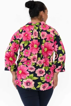 Shirts<Willow Tree Tabitha Navy Blossom Collared Shirt