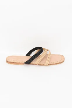 Slides<Bulibasha Tafrara Monochrome Straw Multi Strap Slide