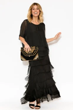 Sleeved Tops<La Strada Talia Black Silk Layer Top