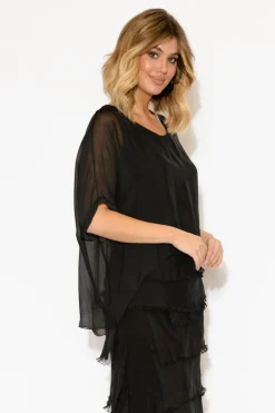 Sleeved Tops<La Strada Talia Black Silk Layer Top