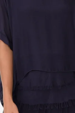 Sleeved Tops<La Strada Talia Navy Silk Layer Top