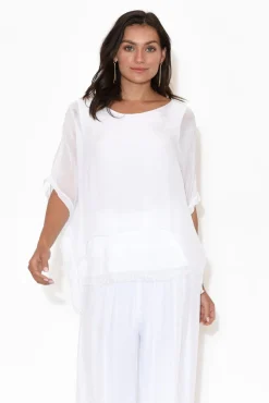 Sleeved Tops<La Strada Talia White Silk Layer Top