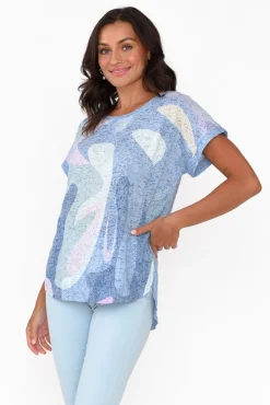 Cotton Tops<Cafe Latte Talisa Blue Abstract Cotton Blend Tee