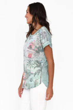 Cotton Tops<Cafe Latte Talisa Green Garden Cotton Blend Tee