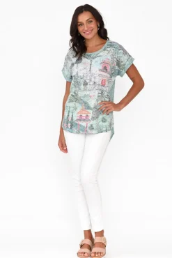 Cotton Tops<Cafe Latte Talisa Green Garden Cotton Blend Tee