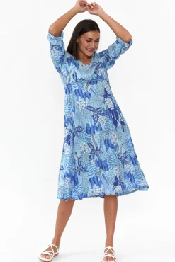 Below Knee Dresses<Willow Tree Tallulah Blue Tropical Midi Dress