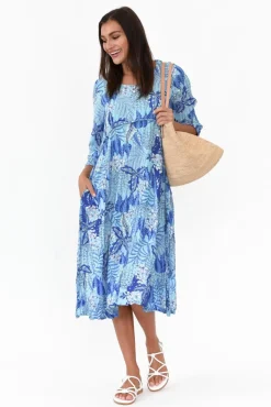 Below Knee Dresses<Willow Tree Tallulah Blue Tropical Midi Dress