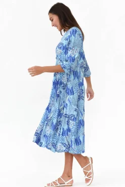 Below Knee Dresses<Willow Tree Tallulah Blue Tropical Midi Dress