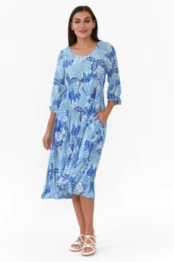 Below Knee Dresses<Willow Tree Tallulah Blue Tropical Midi Dress