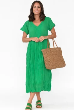 Cotton Dresses<Namastai Tamsin Green Crinkle Cotton Maxi Dress