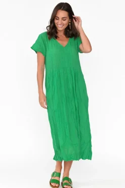 Cotton Dresses<Namastai Tamsin Green Crinkle Cotton Maxi Dress