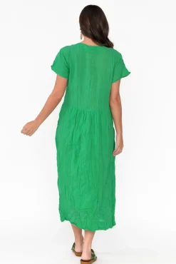 Cotton Dresses<Namastai Tamsin Green Crinkle Cotton Maxi Dress