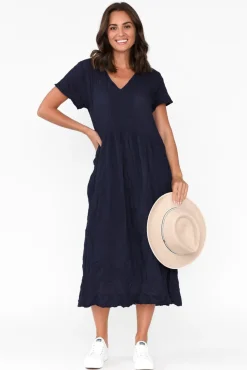 Cotton Dresses<Namastai Tamsin Navy Crinkle Cotton Maxi Dress