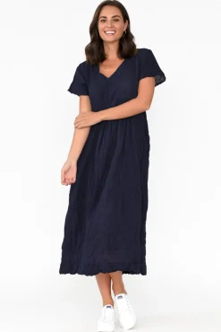 Cotton Dresses<Namastai Tamsin Navy Crinkle Cotton Maxi Dress