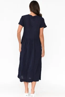 Cotton Dresses<Namastai Tamsin Navy Crinkle Cotton Maxi Dress