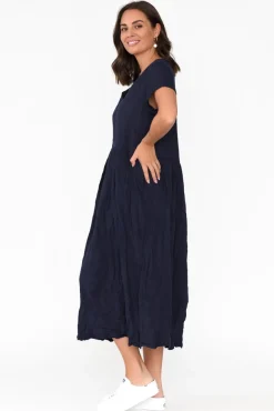 Cotton Dresses<Namastai Tamsin Navy Crinkle Cotton Maxi Dress