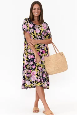 Midi Dresses<Willow Tree Tana Navy Garden Midi Dress