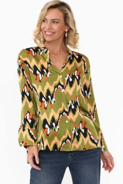 Shirts<Slate the Label Taryn Khaki Ripple Satin Shirt